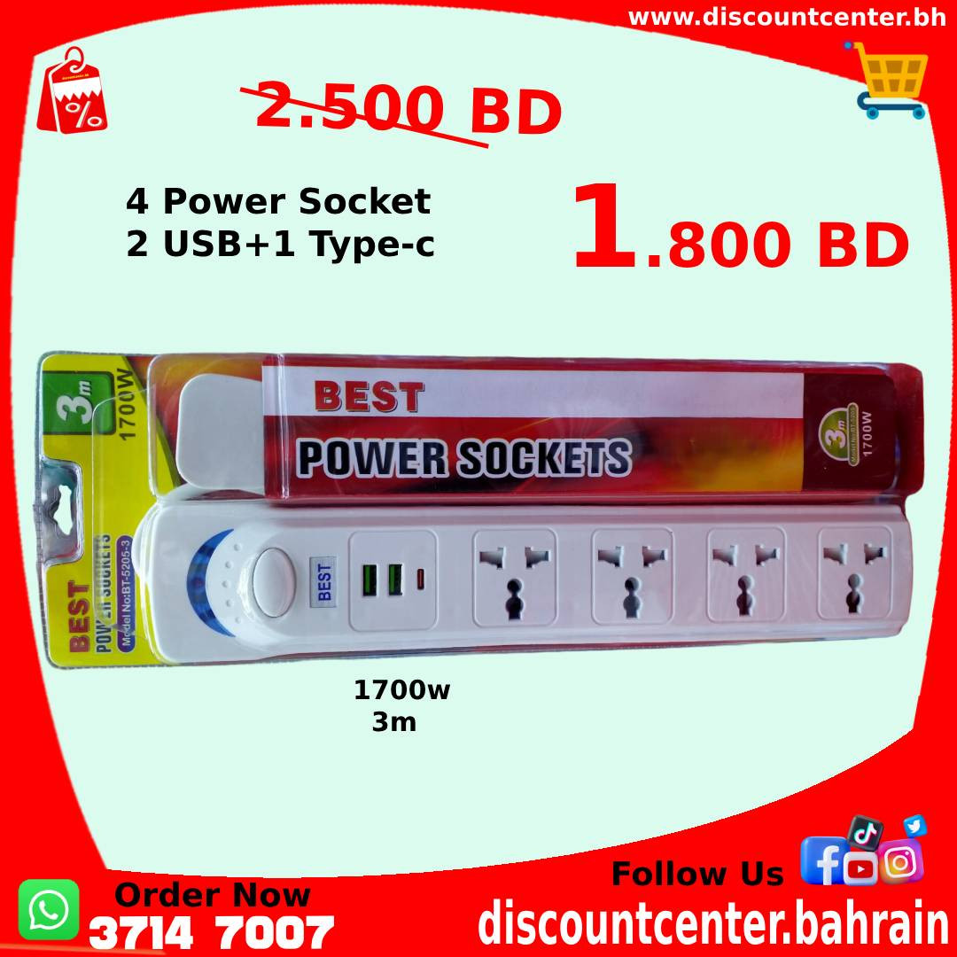Best 4 Power Socket 2USB+1Type-c